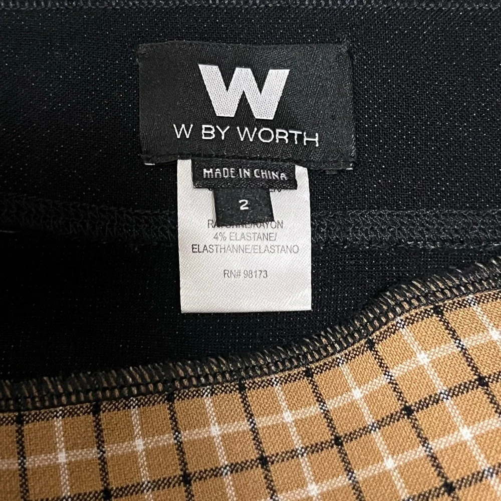 W by Worth tan black plaid a-line mini skirt with side zipper details academia
